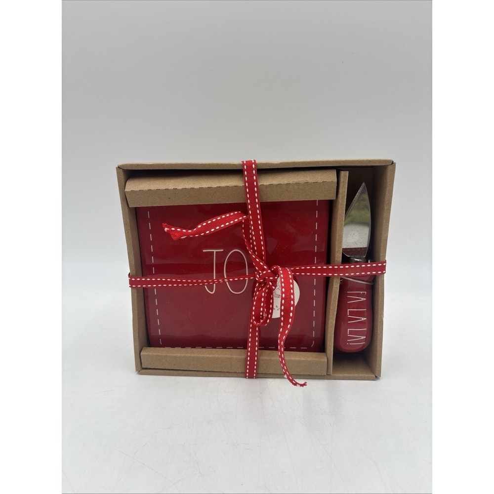 Rae Dunn Christmas Joy And Fa La La Cheese Cutting Board And Knife Red Gift Set